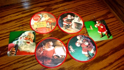 6pc Vtg Coca-Cola~Santa Claus Coaster w/Cork Back~Hook Attached for Hanging  725 - Image 1 of 3