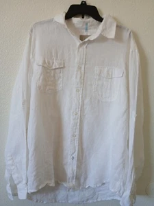 Bruno Linen Shirt Mens XL White Button Up Roll Tab Sleeve 100% Linen Minimalist - Picture 1 of 14
