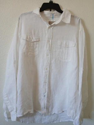 Bruno Linen Shirt Mens XL White Button Up Roll Tab Sleeve 100% Linen Minimalist - Image 1 of 4
