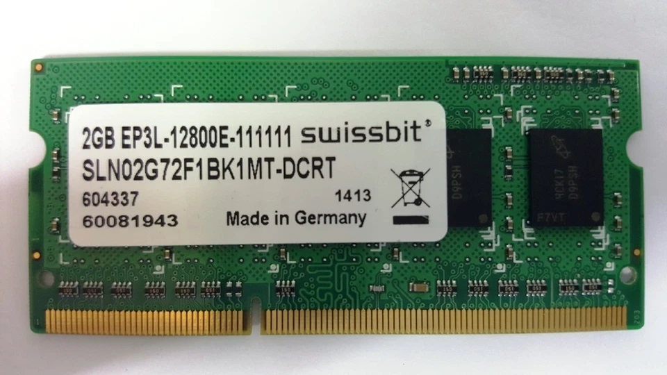 2GB PC12800 1600MHz DDR3 ECC LAPTOP SO-DIMM SWISSBIT Memory 204 pin Server NEW - Image 1 of 1