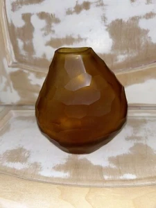 TOZAI Home Flat Oval Vase Hazed Amber Facet Cut Art Glass - Picture 1 of 6