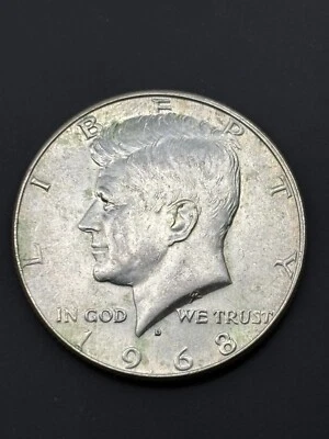 Moneda de medio dólar Kennedy 1968 D 40 % plata error: anverso de doble matriz principal/RDA Foto 1 de 4
