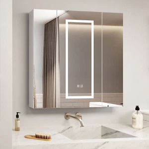 LED Bathroom Medicine Cabinet Touch 3 Color Light Wall Mounted Mirror Cabinet - Picture 1 of 104