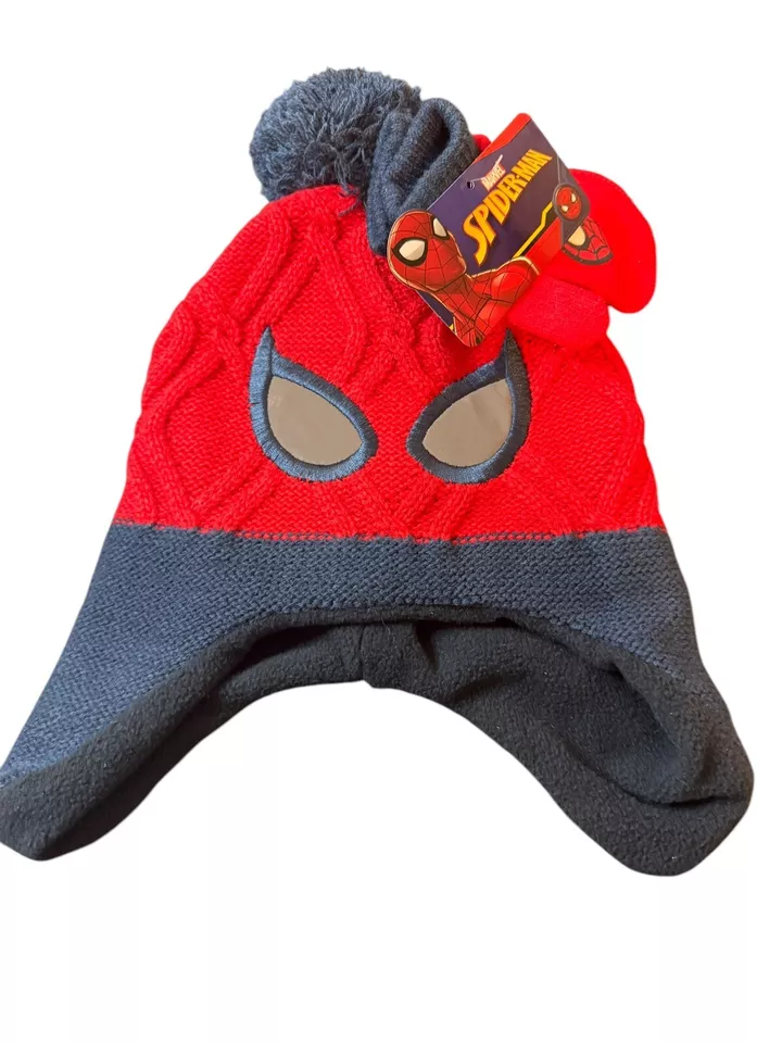SPIDER-MAN MARVEL  Hat & Gloves Set Knit Winter Pom Beanie NWT  Toddler One Size - Image 1 of 4
