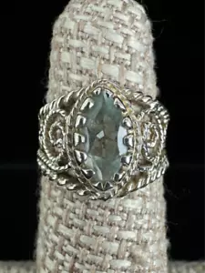 Vintage Argento Sterling Acqua Topazio Blu Filo Filigrana Anello Misura 5 - Foto 1 di 8