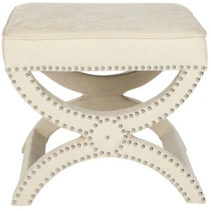 SAFAVIEH Mystic Ottoman Silver Nail Head | Cream | - Picture 1 of 4