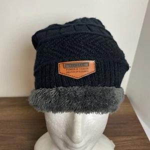 Hindawi Faux Fur Lined Black Knit Cap Snow Ski Beanie OSFM - Picture 1 of 4