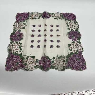 "Pañuelo de seda 13"" cuadrado vintage púrpura blanco verde Grannycore retro" Foto 1 de 4