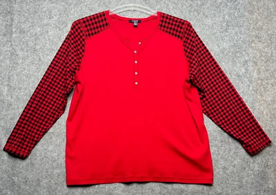 Camisa Chaps Feminina 2X X Xadrez Búfalo Vermelho Henley Confortável Versátil Feriados Festivos - Imagem 1 de 4