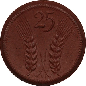 ALEMANIA MUNSTERBERG SCHLES 1921 MONEDA DE EMERGENCIA PORCELANA 25 PENIQUES (#6618) - Imagen 1 de 2