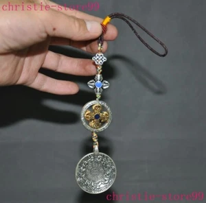 8.8" Tibet Buddhism temple bronze silver zodiac amulet pendant - Picture 1 of 7