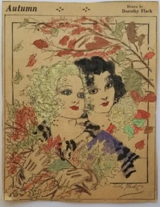 Ilustración a pluma y tinta de colores de otoño de 1931 de Dorothy Flack - Imagen 1 de 4