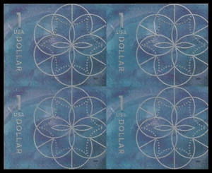 US 5853 Floral Geometry Blue $1 block 4 MNH 2024 - Picture 1 of 1