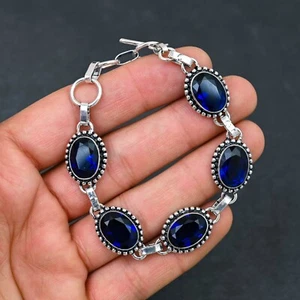 London Blue Topaz Gemstone 925 Sterling Silver Handmade Jewelry Bracelet - Picture 1 of 5