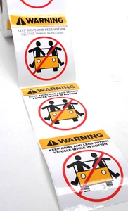 10 Pcs - "WARNING KEEP ARMS AND LEGS WITHIN VECHILE WHILE IN MOTION" 5"x4" Decal - Picture 1 of 5