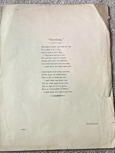 1898 GREETING Antique Sheet Music by C.B. Hawley, Frank Stanton (No Cover) - Picture 1 of 5