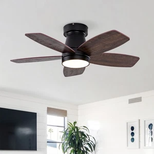 32 inch Modern Ceiling Fan with LED 5 Blade Reversible DC Motor Remote Noiseless - Picture 1 of 13
