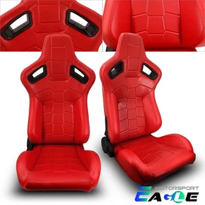 JDM Universal Red PVC Leather Sport Racing Seats Left&Right w/Slider Pair - Bild 1 von 7