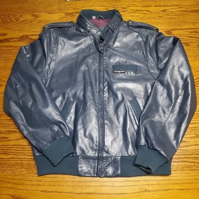 Куртка мужская Members Only L темно-синяя кожаная Bomber тонкий покрой Ford Thunderbird - Изображение 1 из 4