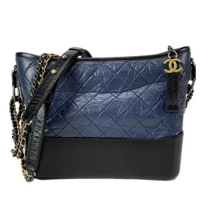Auth CHANEL Gabrielle de Chanel Hobo Bag A93824 Navy Black Aged Calfskin - Picture 1 of 20