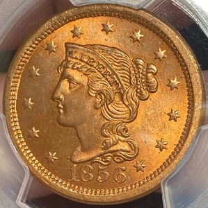 1856 LARGE CENT UPRIGHT 5 PCGS GENUINE UNCIRCULATED QUESTIONABLE COLOR LOL - Picture 1 of 9