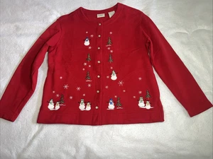 Classic Elements Christmas Sweater Women's Petite Sz S (6-8) snowman Snap Closur - Picture 1 of 13