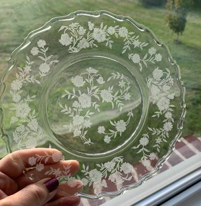 Vintage Fostoria “Bouquet” Etch 342 Salad or Dessert Plates Set Of Eight - Picture 1 of 8