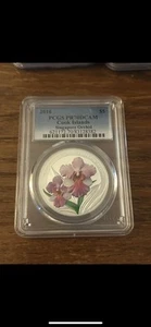 2016 Cook Islands Singapore Orchid 1 oz .999 Silver 5 Dollars PCGS MSPR70DCAM - Picture 1 of 1