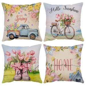 Spring Throw Pillow Covers 20x20 Set of 4 Soft Velvet Spring Summer Floral De... - Picture 1 of 6