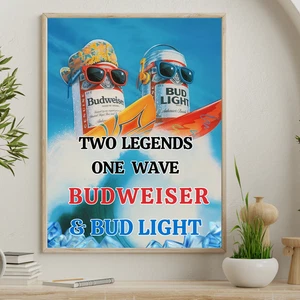 Budweiser Surfing Poster Vintage Style 18x24 Two Legends One Wave Beer Wall Art - Picture 1 of 4