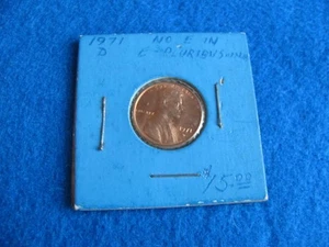 1971 D, U.S. PENNY, No E. in E. Pluribus unum, MINTING ERROR - Picture 1 of 5