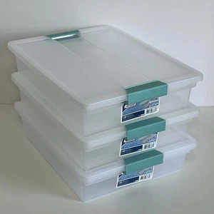 Sterilite Large Clip Box, Stackable Storage Bin with Latching Lid, 3-Pack, Aqua - Picture 1 of 8