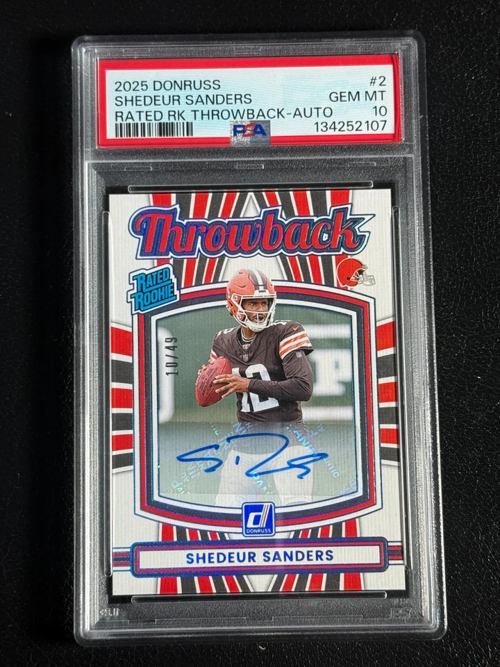Shedeur Sanders #2 autografiado Panini Donruss Throwback 2025 - Browns (RC) 10/49 Foto 1 de 1