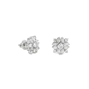 1.59 CT Lab Grown Multi-Shape Diamond Cluster Stud Earrings in 14K White Gold - Picture 1 of 2