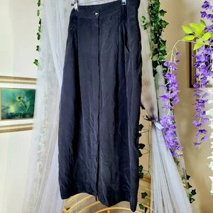 Diane Gilman Women's Size 12 Black 100% Silk Straight Maxi Skirt Silk Pockets - Picture 1 of 4