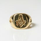 Solid Gold Freemasons Signet 10K Yellow Gold Ring, Size 8.25