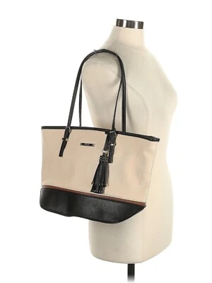 Nine West Beige & Black Tote Bag – Faux Leather Tassel Charm, Classic Style - Image 1 of 4