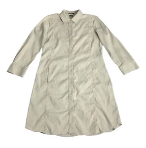 Theory Shirt Dress 8 Khaki Lannie Shellback Linen Blend Stretch Roll Tab Sleeve - Picture 1 of 16
