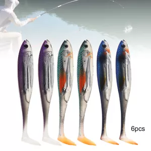 6pcs Swimbait T Tail Flying Fish Lures for Tilapia / Carp, Soft Bass Swim Bait - Picture 1 of 12