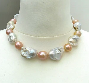 Ming Perlen Unikat Collier Barock und rund im Mix natur 13-20 mm 925 rhod. 5565 - Bild 1 von 6