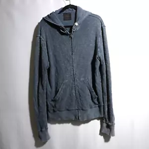 VTG Y2K Salvage Mens L Blue Hoodie Jacket Sweatshirt Distressed Grunge Punk SEE - Picture 1 of 9