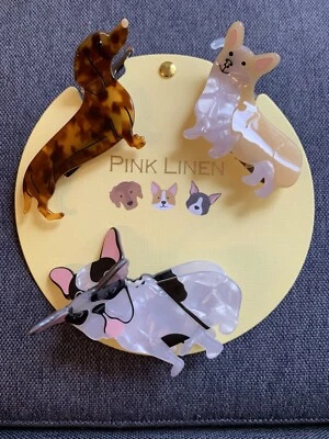 Розовые льняные эмалированные заколки для собак — корги, французы и докси — трудно найти!! СОВЕРШЕННО НОВЫЙ! - Изображение 1 из 2