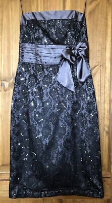 Next BNWT sparkly black and grey lace sequin strapless occasion dress 10 - Image 1 of 4