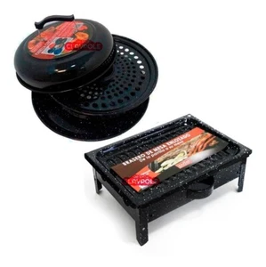 Combo Parrilla Circular Enlozada Grande 37 Cm + Brasero De Mesa enlozado   - Picture 1 of 5