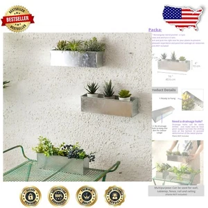 Durable Silver Wall-Mounted Planters - 16" Decor for Indoor and Outdoor Plants - Picture 1 of 8