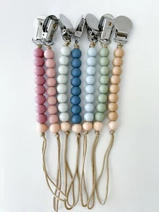 New Baby Silicone Pacifier Clip, Beechwood Teether Holder, Binky Clip, Baby Gift - Picture 1 of 8