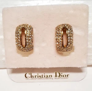 Vintage Christian Dior Ohrringe Clip-On Strass Pave goldfarben signiert neu alt Stk - Bild 1 von 14