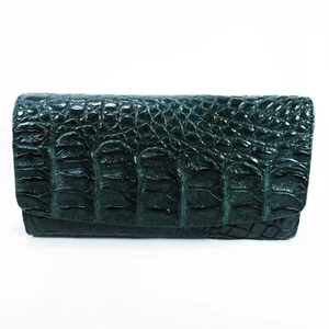 New Sacramento Green Real Croc Leather BackBone Skin Women Trifold Clutch Wallet - Picture 1 of 12