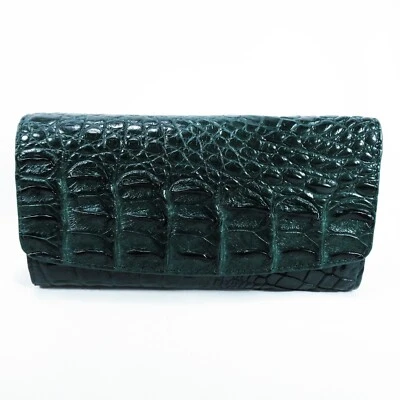 Nuovo portafoglio pochette donna Sacramento verde vera pelle di coccodrillo B... - Immagine 1 di 4