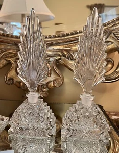 VTG Cut Glass/Crystal Czechoslovakia Perfume Bottle Tall Fan Stopper 2 Available - Picture 1 of 12
